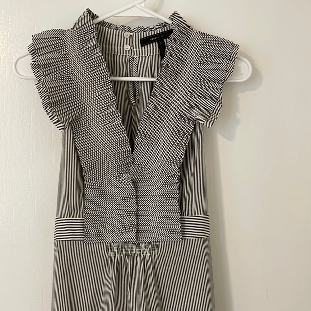 BCBG Pleated Detail Striped Dress Size Small